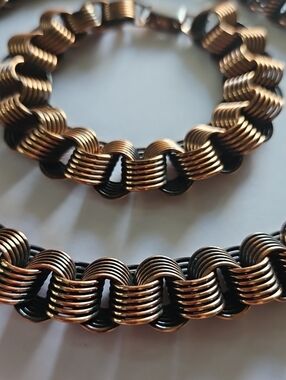 RENOIR Copper 3D Multi Link Earring/Choker/Bracelet (3 PC) Set VINTAGE   EUC